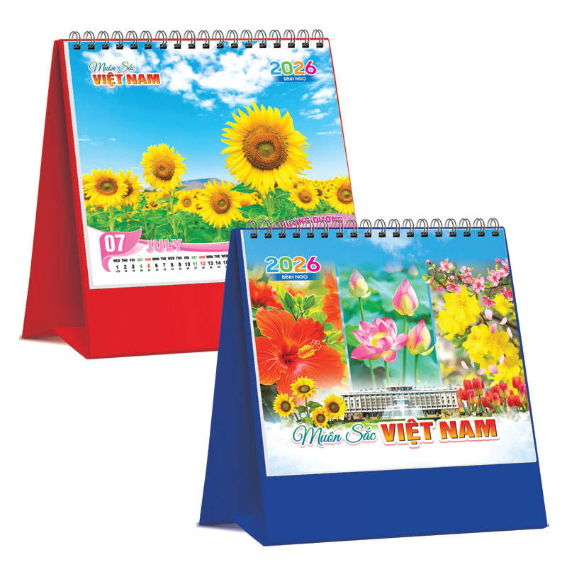 Lịch Để Bàn Đứng 2026 (19 x 17 cm) - Muôn Sắc Việt Nam - NSKV30 (Chọn Đế Xanh Hoặc Đỏ)