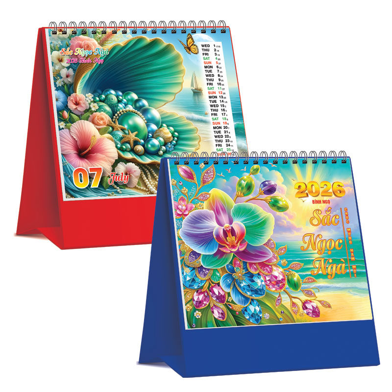 Lịch Để Bàn Đứng 2026 (19 x 17 cm) - Sắc Ngọc Ngà - NSKV29 (Chọn Đế Xanh Hoặc Đỏ)