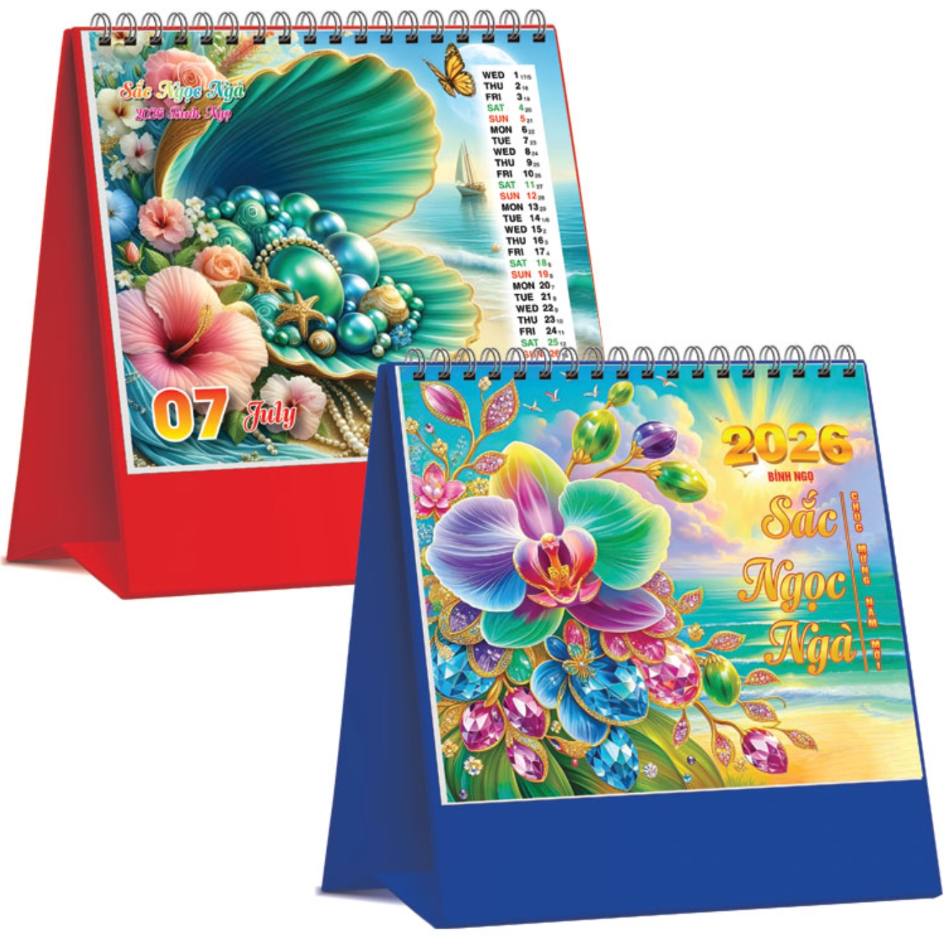 Lịch Để Bàn Đứng 2026 (19 x 17 cm) - Sắc Ngọc Ngà - NSKV29 (Chọn Đế Xanh Hoặc Đỏ)