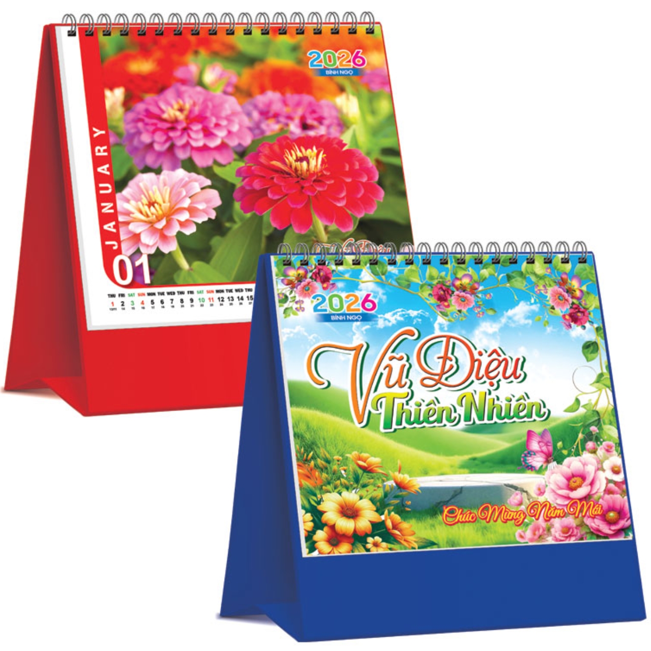 Lịch Để Bàn Đứng 2026 (19 x 17 cm) - Vũ Điệu Thiên Nhiên - NSKV28 (Chọn Đế Xanh Hoặc Đỏ)