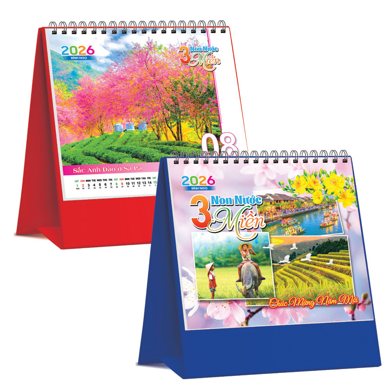 Lịch Để Bàn Đứng 2026 (19 x 17 cm) - Non Nước 3 Miền - NSKV27 (Chọn Đế Xanh Hoặc Đỏ)