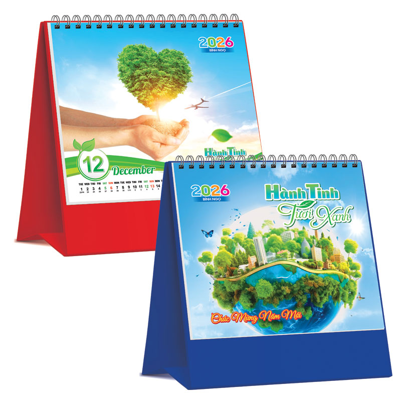 Lịch Để Bàn Đứng 2026 (19 x 17 cm) - Hành Tinh Tươi Xanh - NSKV26 (Chọn Đế Xanh Hoặc Đỏ)