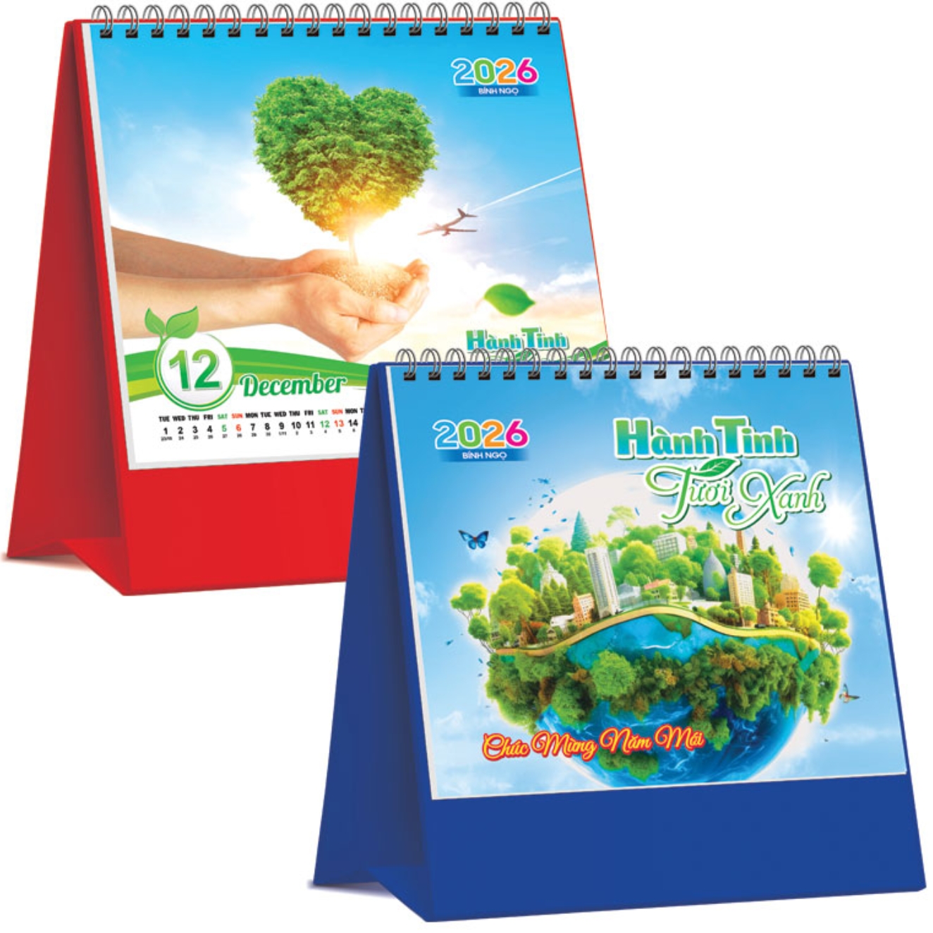 Lịch Để Bàn Đứng 2026 (19 x 17 cm) - Hành Tinh Tươi Xanh - NSKV26 (Chọn Đế Xanh Hoặc Đỏ)