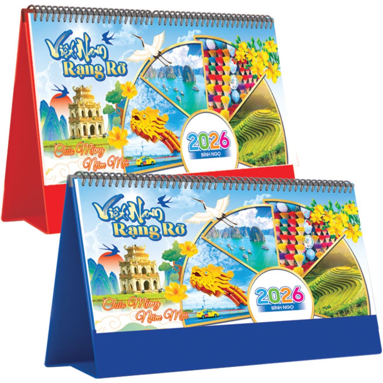 Lịch Để Bàn Ngang 2026 (25 x 12 cm) - Việt Nam Rạng Rỡ - NSKV24A (Chọn Đế Xanh Hoặc Đỏ)