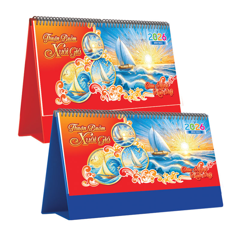 Lịch Để Bàn Ngang 2026 (25 x 12 cm) - Thuận Buồm Xuôi Gió - NSKV23A (Chọn Đế Xanh Hoặc Đỏ)