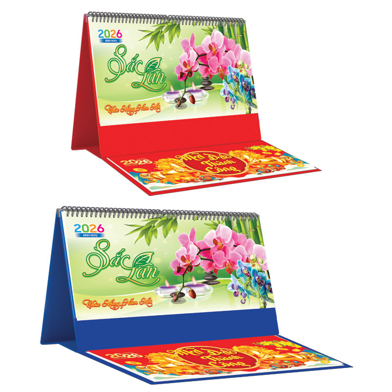 Lịch Để Bàn Ngang 2026 Có Note (25 x 12 cm) - Sắc Lan - NSKV22B (Chọn Đế Xanh Hoặc Đỏ)