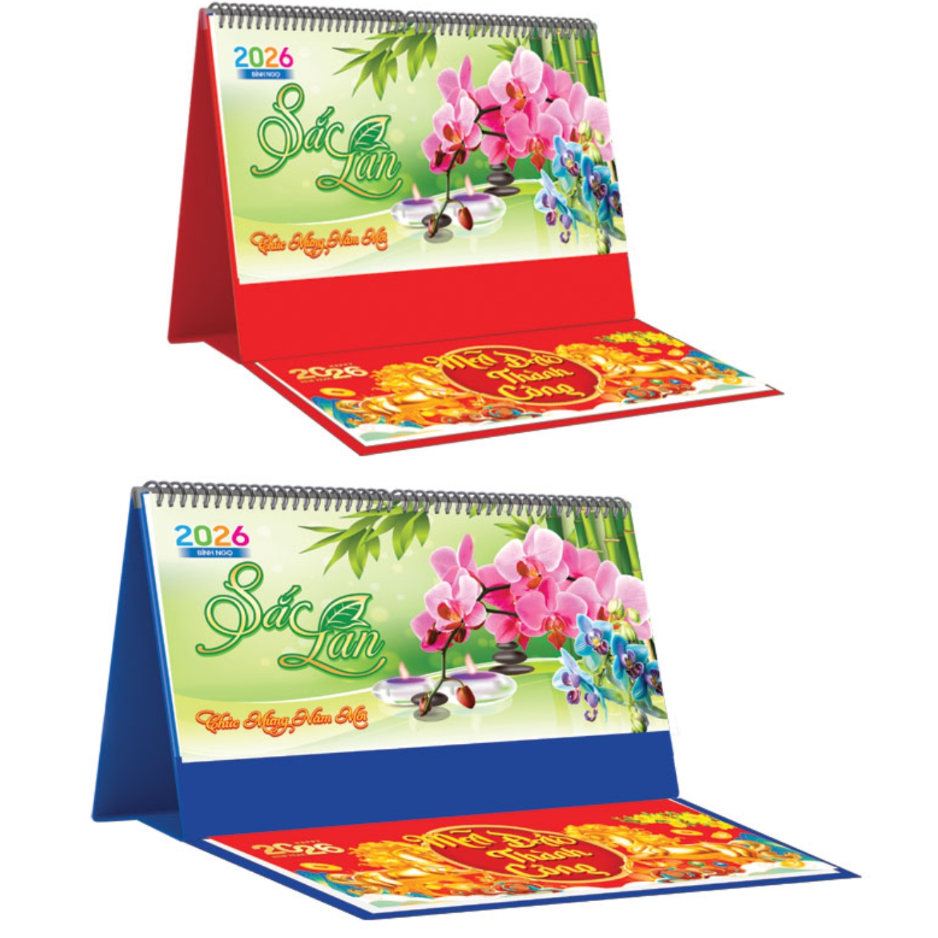 Lịch Để Bàn Ngang 2026 Có Note (25 x 12 cm) - Sắc Lan - NSKV22B (Chọn Đế Xanh Hoặc Đỏ)