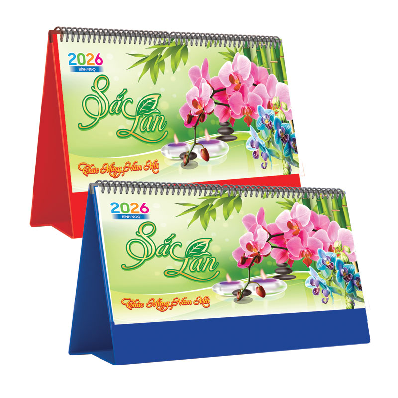 Lịch Để Bàn Ngang 2026 (25 x 12 cm) - Sắc Lan - NSKV22A (Chọn Đế Xanh Hoặc Đỏ)