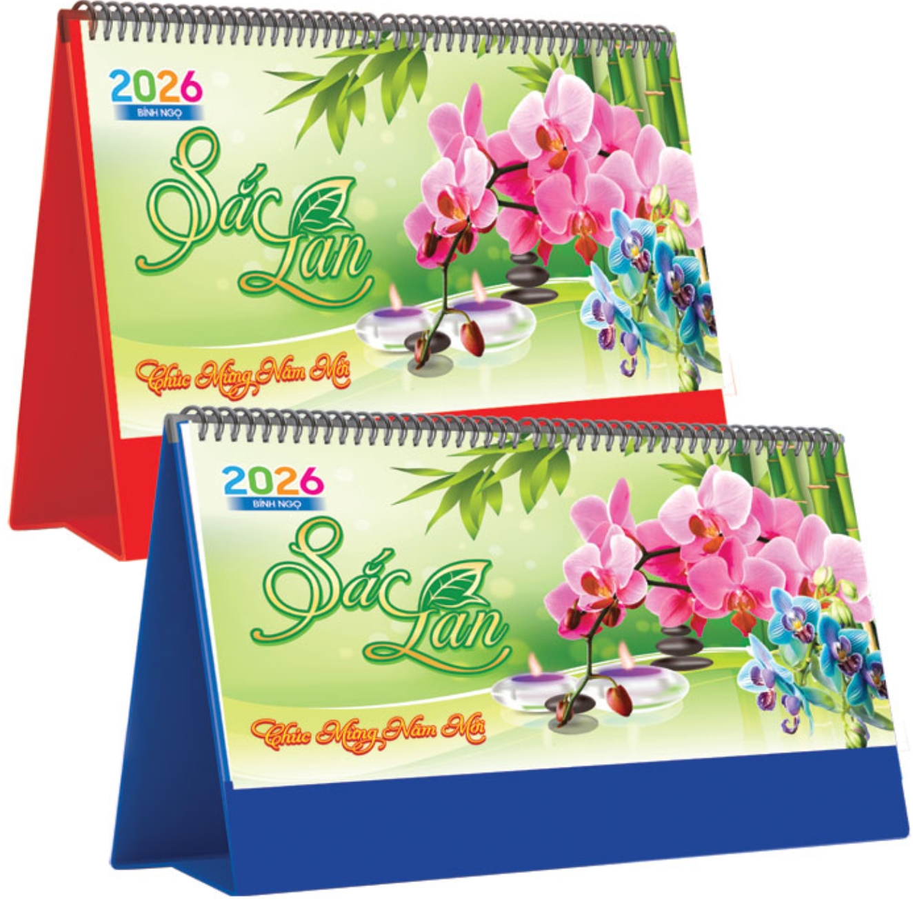 Lịch Để Bàn Ngang 2026 (25 x 12 cm) - Sắc Lan - NSKV22A (Chọn Đế Xanh Hoặc Đỏ)