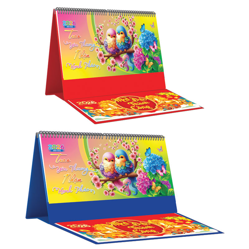 Lịch Để Bàn Ngang 2026 Có Note (25 x 12 cm) - Trao Yêu Thương Nhận Hạnh Phúc - NSKV21B (Chọn Đế Xanh Hoặc Đỏ)