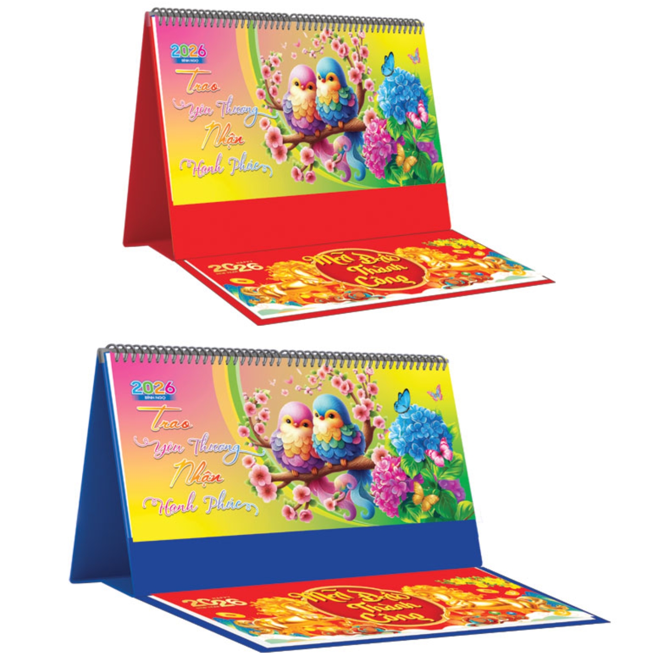 Lịch Để Bàn Ngang 2026 Có Note (25 x 12 cm) - Trao Yêu Thương Nhận Hạnh Phúc - NSKV21B (Chọn Đế Xanh Hoặc Đỏ)