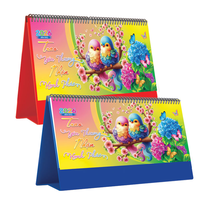 Lịch Để Bàn Ngang 2026 (25 x 12 cm) - Trao Yêu Thương Nhận Hạnh Phúc - NSKV21A (Chọn Đế Xanh Hoặc Đỏ)