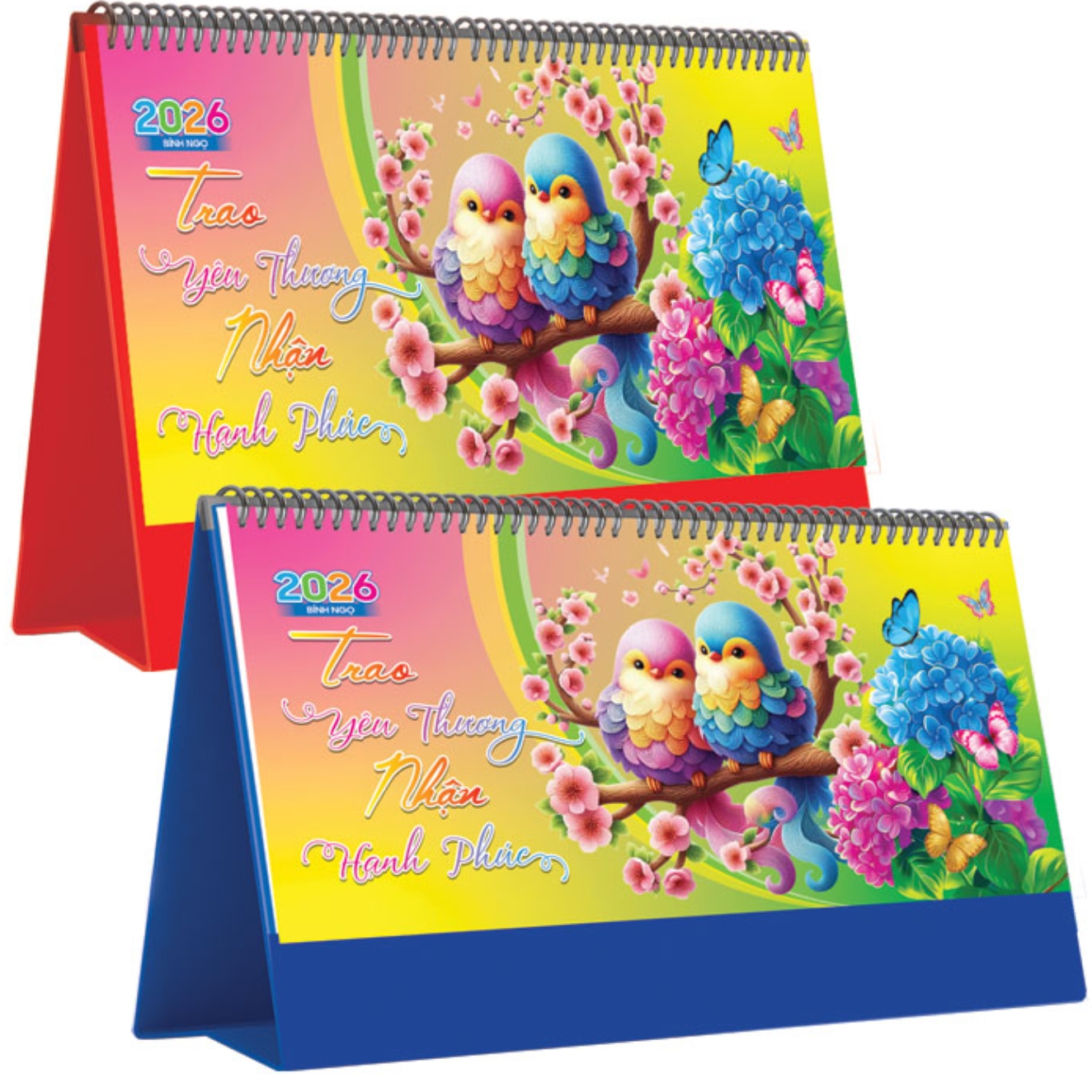 Lịch Để Bàn Ngang 2026 (25 x 12 cm) - Trao Yêu Thương Nhận Hạnh Phúc - NSKV21A (Chọn Đế Xanh Hoặc Đỏ)