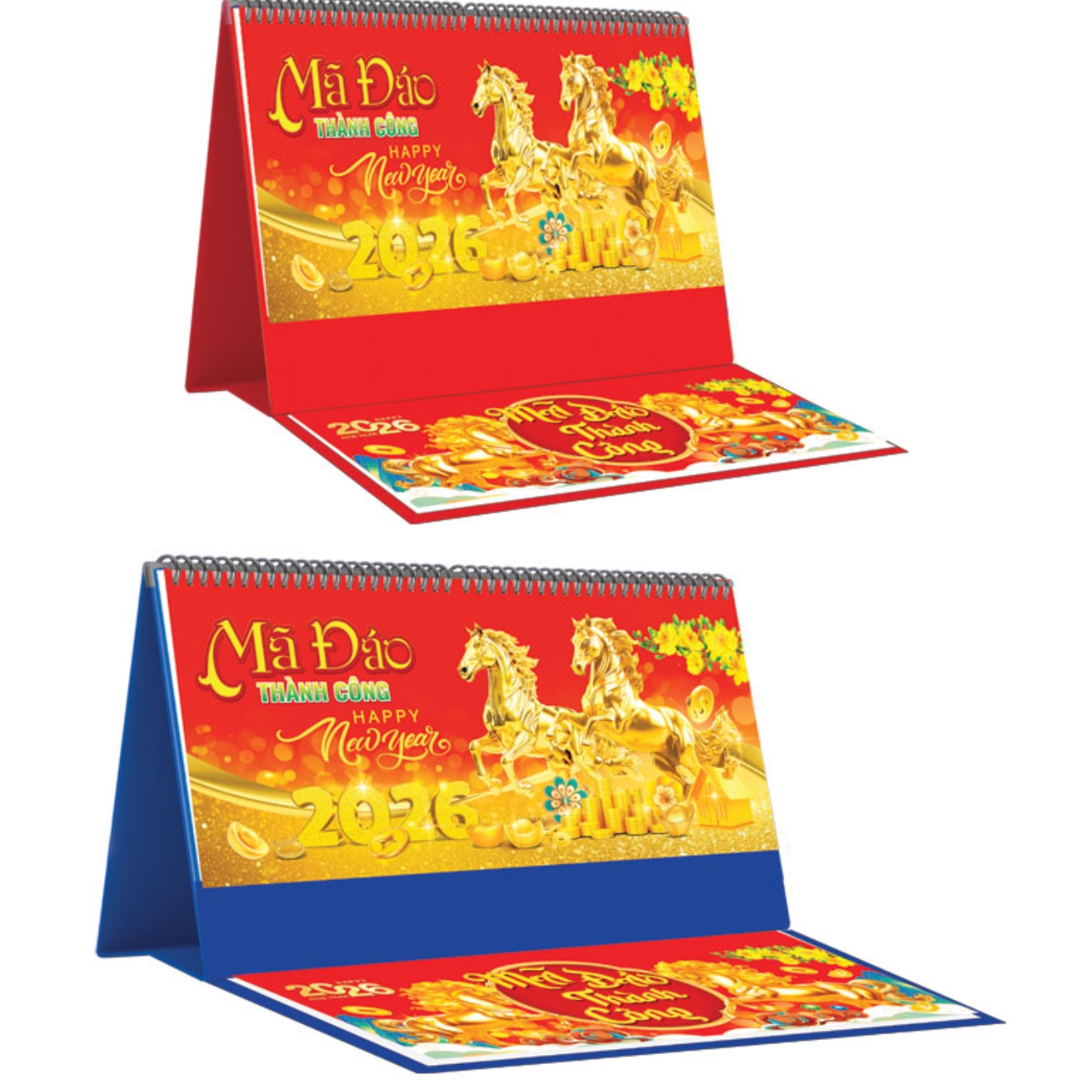 Lịch Để Bàn Ngang 2026 Có Note (25 x 12 cm) - Mã Đáo Thành Công - NSKV20B (Chọn Đế Xanh Hoặc Đỏ)