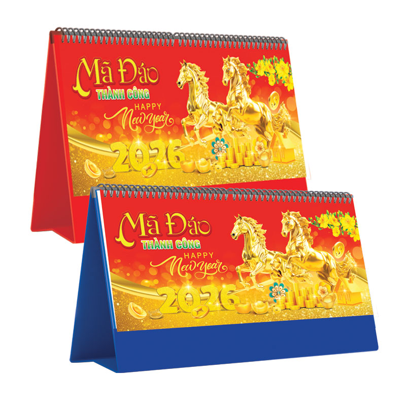 Lịch Để Bàn Ngang 2026 (25 x 12 cm) - Mã Đáo Thành Công - NSKV20A (Chọn Đế Xanh Hoặc Đỏ)