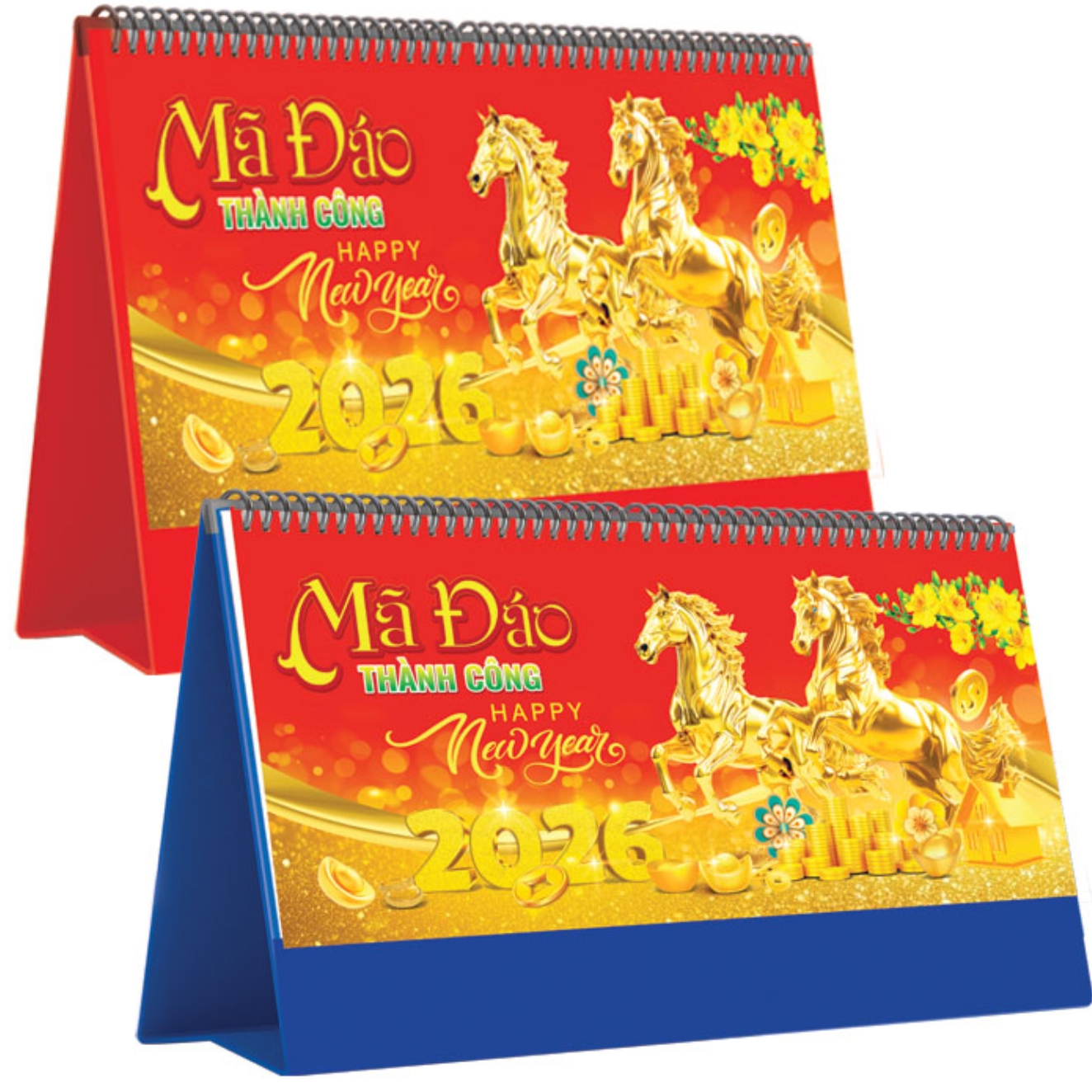 Lịch Để Bàn Ngang 2026 (25 x 12 cm) - Mã Đáo Thành Công - NSKV20A (Chọn Đế Xanh Hoặc Đỏ)