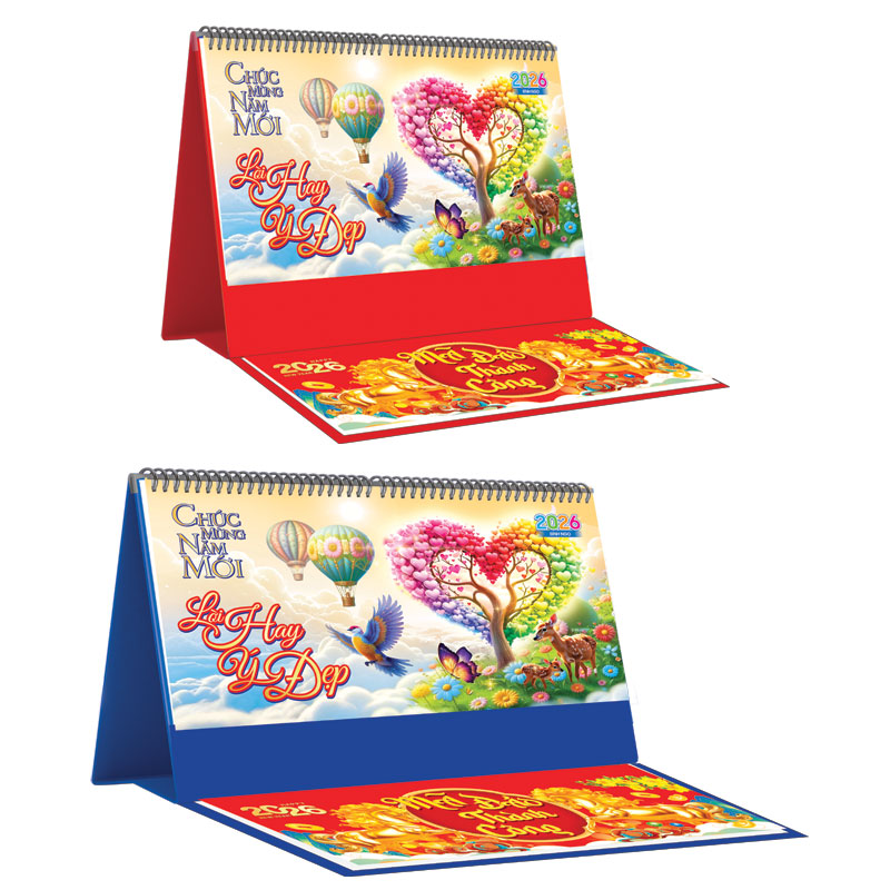 Lịch Để Bàn Ngang 2026 Có Note (25 x 12 cm) - Lời Hay Ý Đẹp - NSKV19B (Chọn Đế Xanh Hoặc Đỏ)