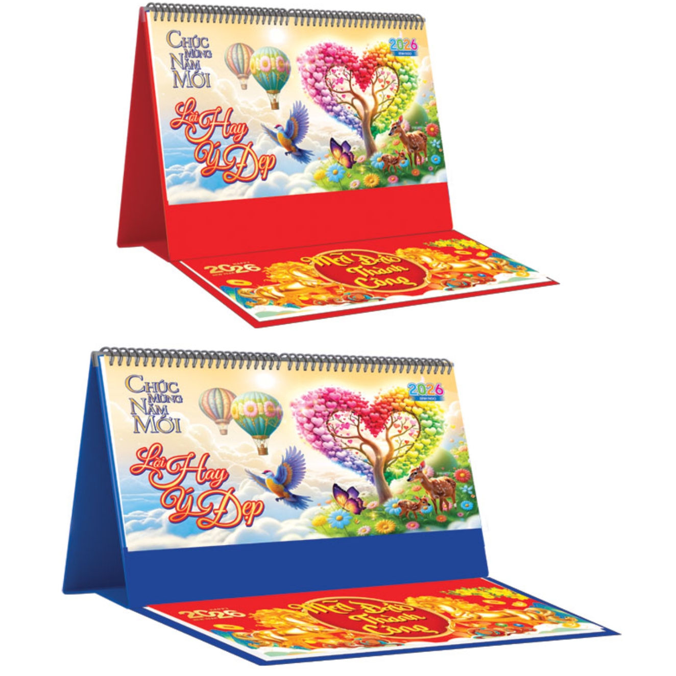Lịch Để Bàn Ngang 2026 Có Note (25 x 12 cm) - Lời Hay Ý Đẹp - NSKV19B (Chọn Đế Xanh Hoặc Đỏ)