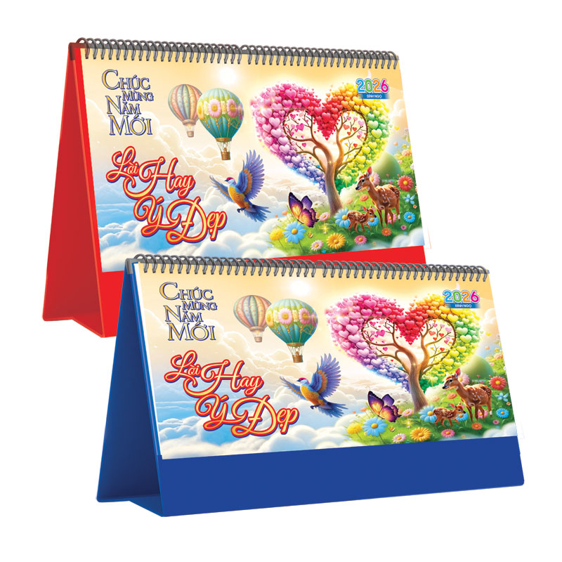 Lịch Để Bàn Ngang 2026 (25 x 12 cm) - Lời Hay Ý Đẹp - NSKV19A (Chọn Đế Xanh Hoặc Đỏ)