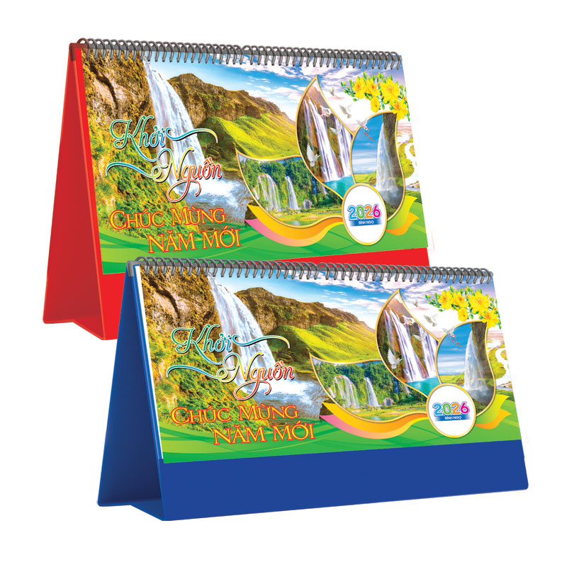 Lịch Để Bàn Ngang 2026 (25 x 12 cm) - Khởi Nguồn - NSKV18A (Chọn Đế Xanh Hoặc Đỏ)