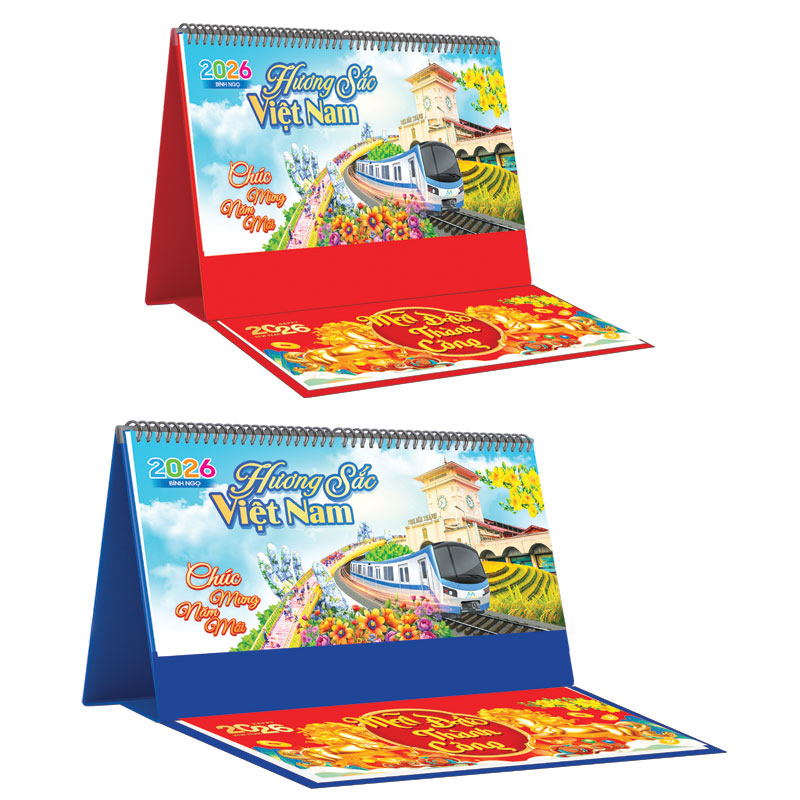 Lịch Để Bàn Ngang 2026 Có Note (25 x 12 cm) - Hương Sắc Việt Nam - NSKV17B (Chọn Đế Xanh Hoặc Đỏ)