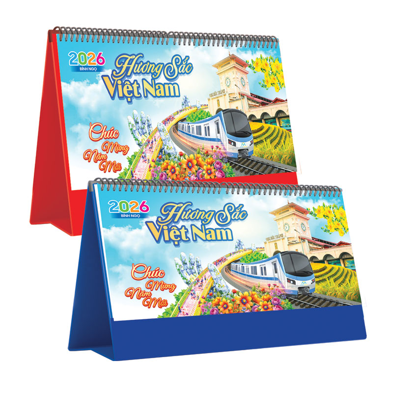 Lịch Để Bàn Ngang 2026 (25 x 12 cm) - Hương Sắc Việt Nam - NSKV17A (Chọn Đế Xanh Hoặc Đỏ)