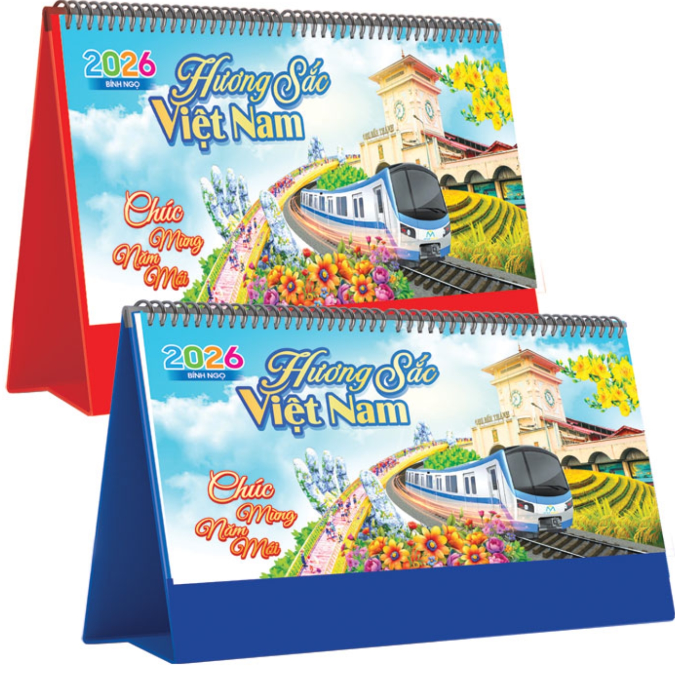 Lịch Để Bàn Ngang 2026 (25 x 12 cm) - Hương Sắc Việt Nam - NSKV17A (Chọn Đế Xanh Hoặc Đỏ)