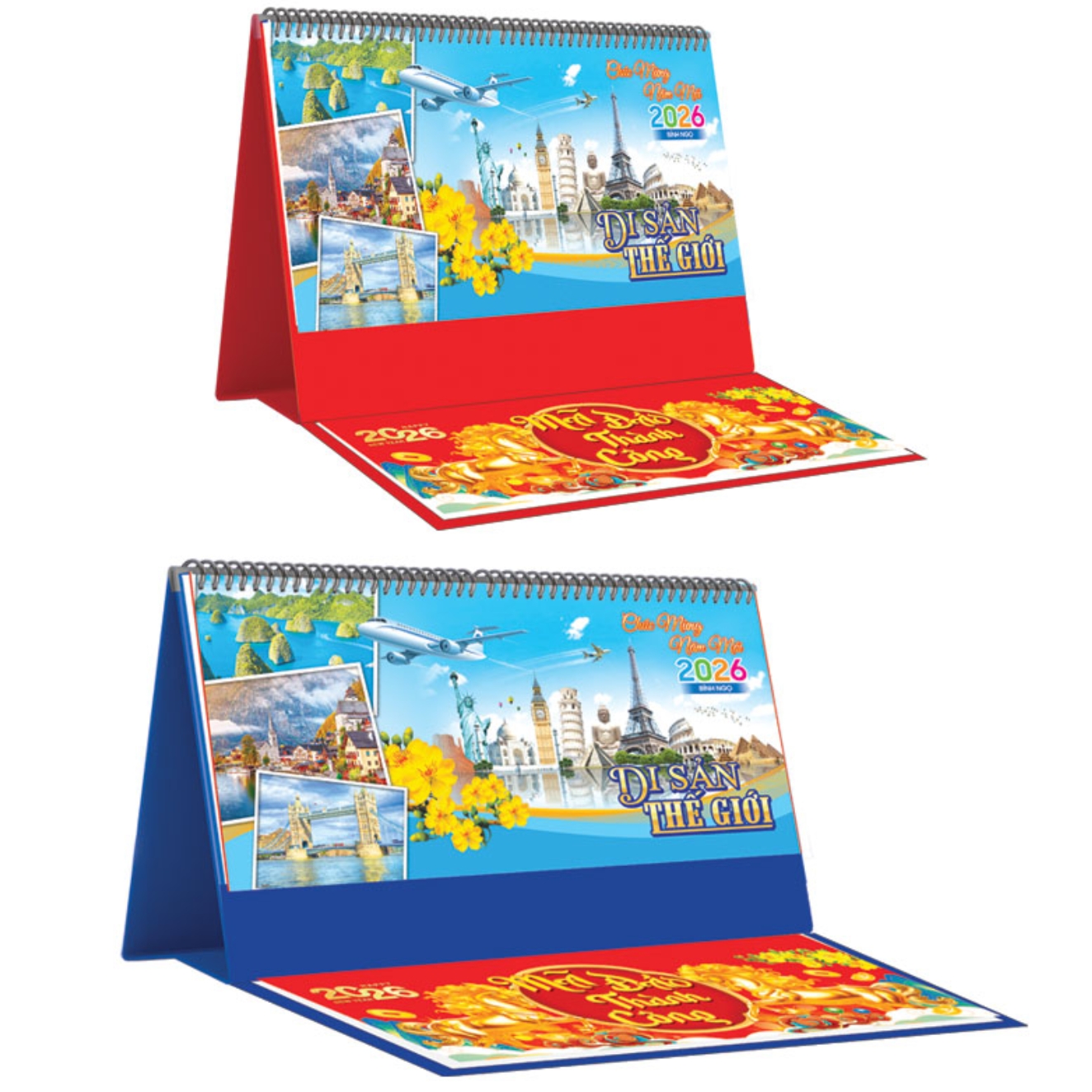 Lịch Để Bàn Ngang 2026 Có Note (25 x 12 cm) - Di Sản Thế Giới - NSKV16B (Chọn Đế Xanh Hoặc Đỏ)