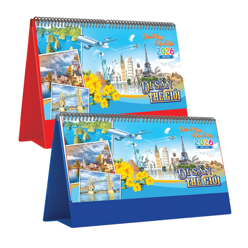 Lịch Để Bàn Ngang 2026 (25 x 12 cm) - Di Sản Thế Giới - NSKV16A (Chọn Đế Xanh Hoặc Đỏ)