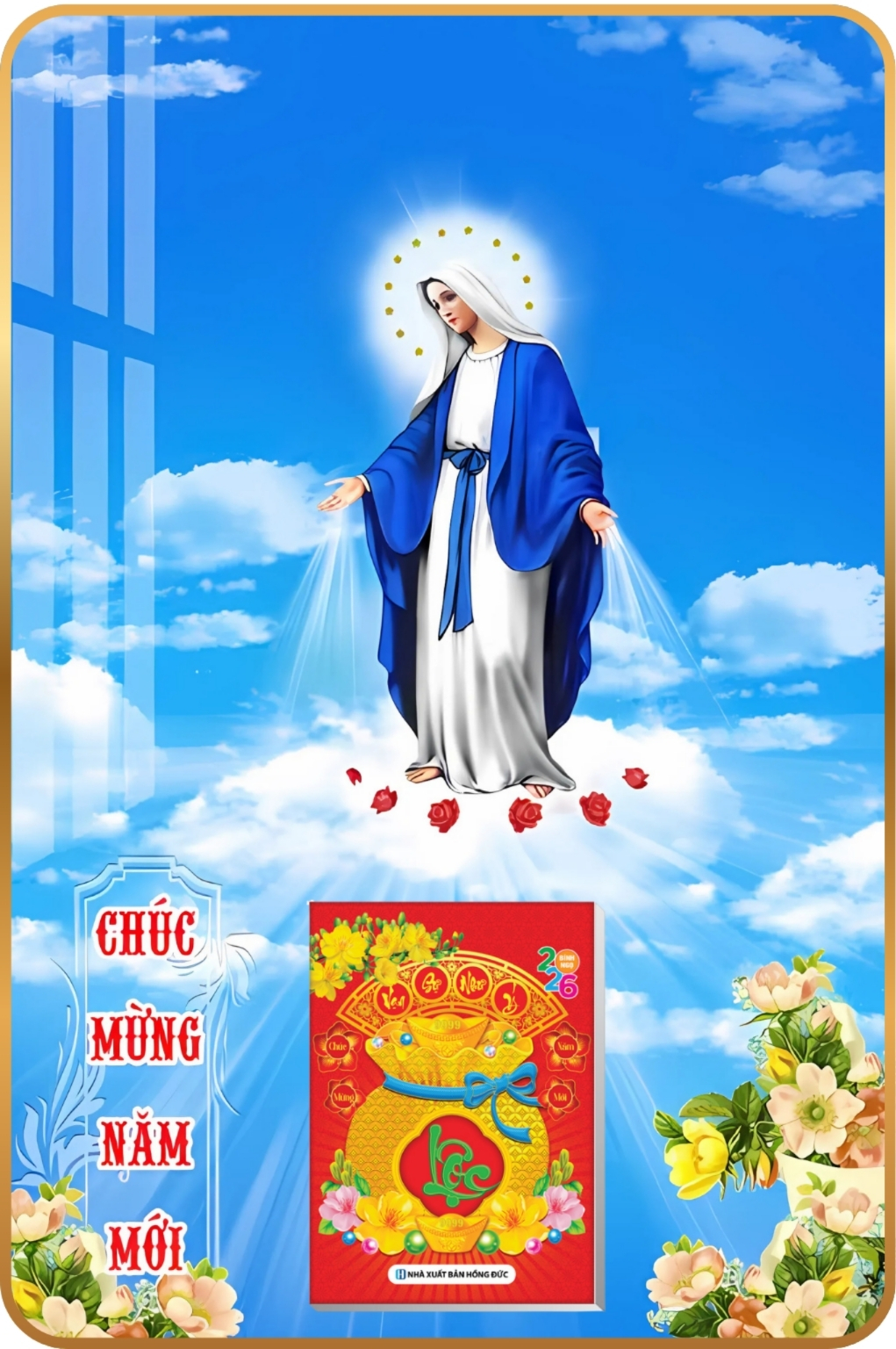 2 Mẫu Đức Mẹ Maria - Lịch Treo Tường Laminate Tráng Gương 2026 (40x60 cm)
