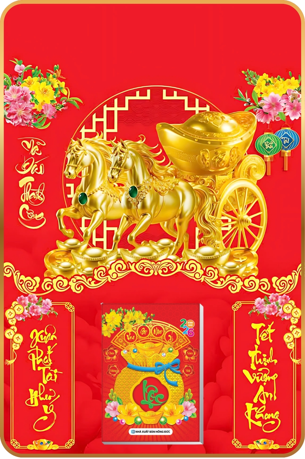 7 Mẫu Ngựa Vàng - Lịch Treo Tường Laminate Tráng Gương 2026 (40x60 cm)