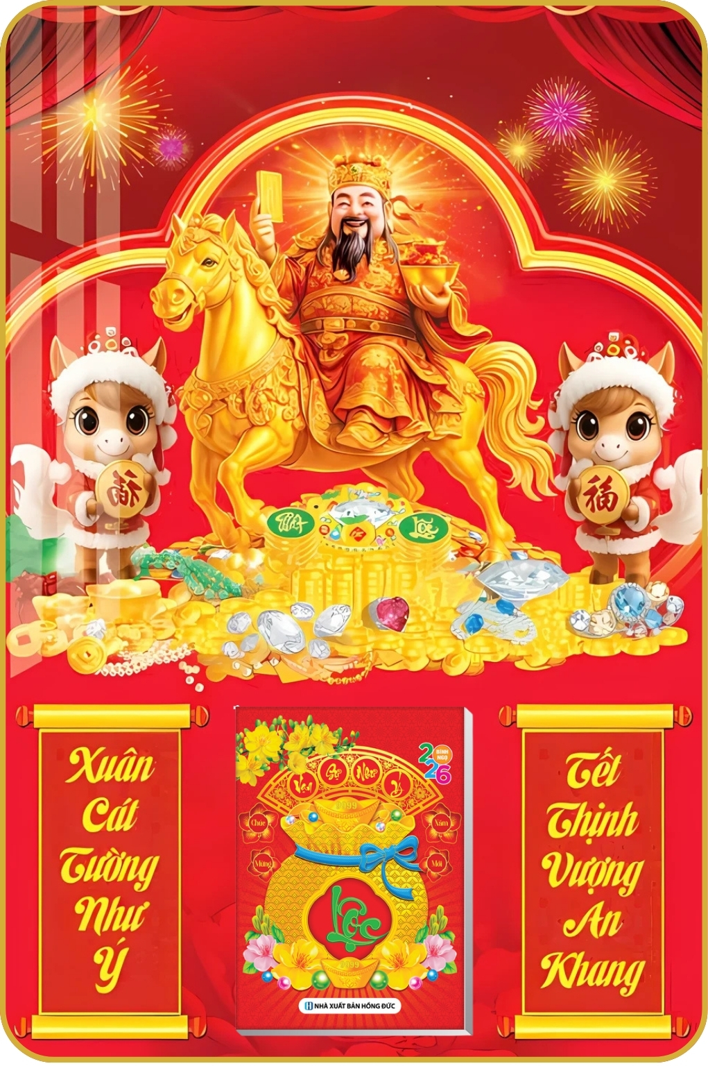 8 Mẫu Thần Tài - Lịch Treo Tường Laminate Tráng Gương 2026 (40x60 cm)
