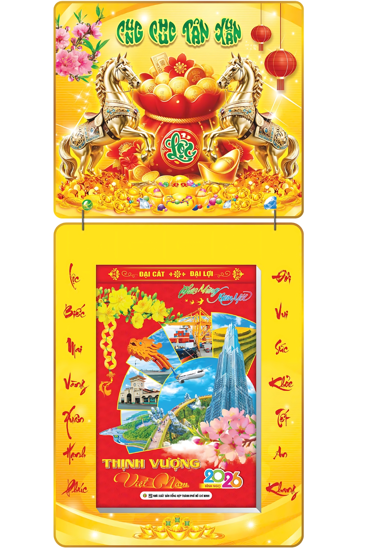 Lịch Bloc 2026 (20x30 cm) Siêu Đại - Túi Tài Lộc Trọn Bộ Đầu Treo Laminate