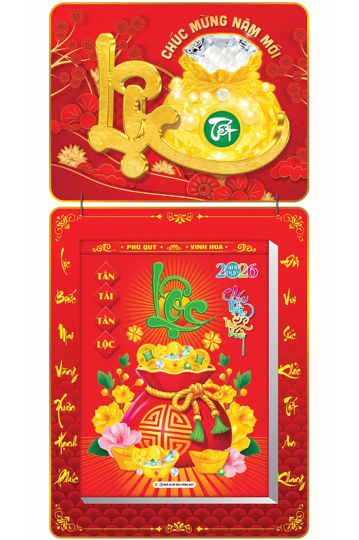 Lịch Bloc 2026 (30x40 cm) Siêu Cực Đại - Túi Tiền Trọn Bộ Đầu Treo Laminate