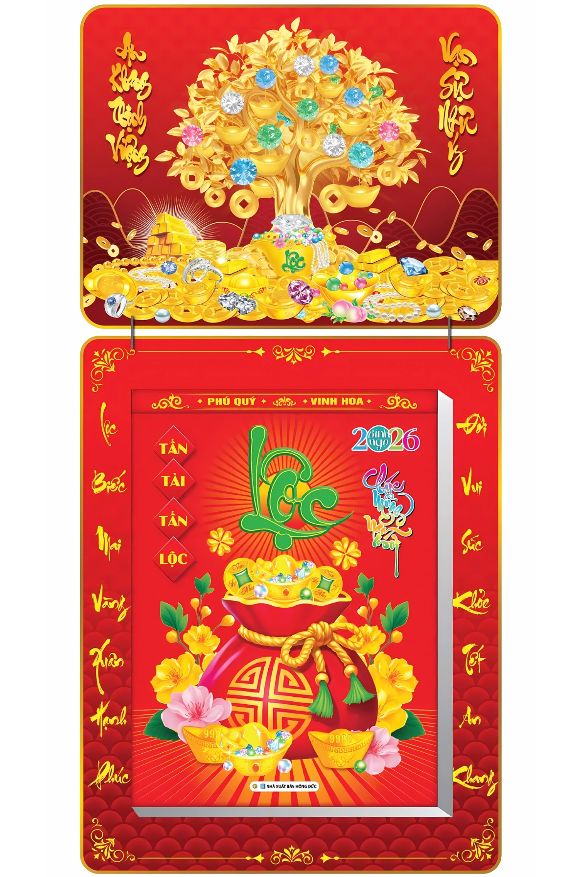 Lịch Bloc 2026 (30x40 cm) Siêu Cực Đại - Cây Tiền Tài Lộc Trọn Bộ Đầu Treo Laminate