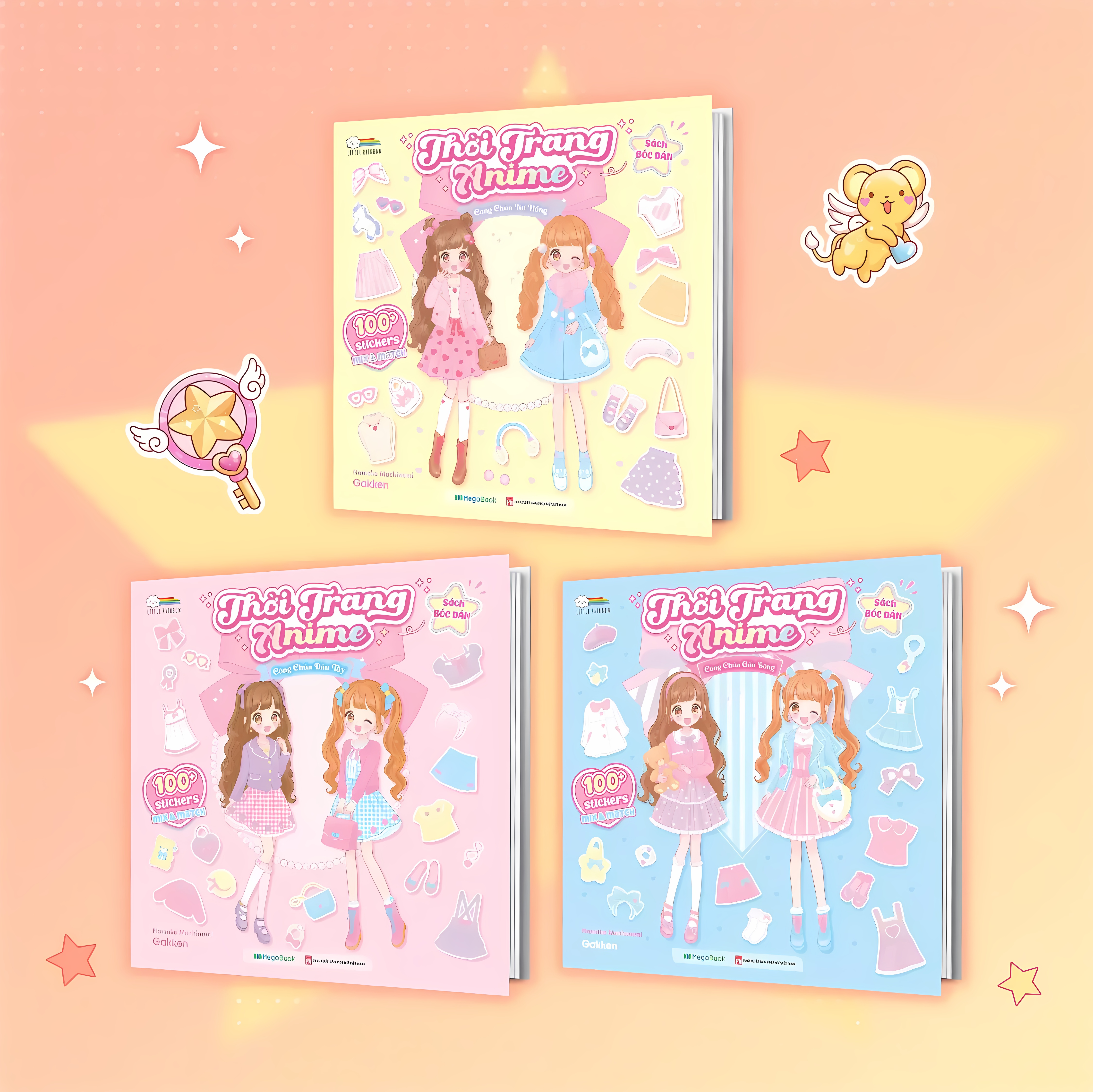 Combo Thời Trang Anime (300+ Stickers Dễ Thương) - Sách Bóc Dán Sticker Thời Trang Cho Bé Gái (Bộ 3 Cuốn)