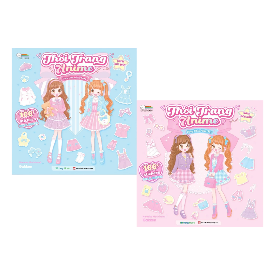 Combo Thời Trang Anime - Công Chúa Gấu Bông + Dâu Tây (100+ Stickers Dễ Thương) - Sách Bóc Dán Sticker Thời Trang Cho Bé Gái (Bộ 2 Cuốn)
