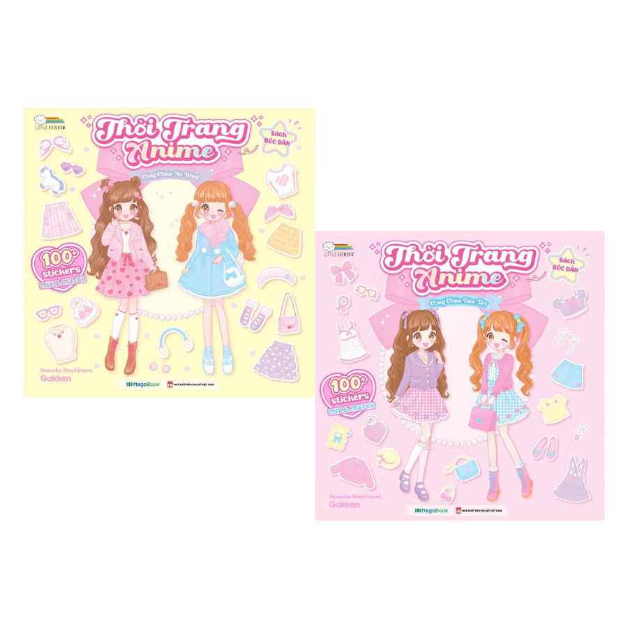 Combo Thời Trang Anime - Công Chúa Dâu Tây + Nơ Hồng (100+ Stickers Dễ Thương) - Sách Bóc Dán Sticker Thời Trang Cho Bé Gái (Bộ 2 Cuốn)