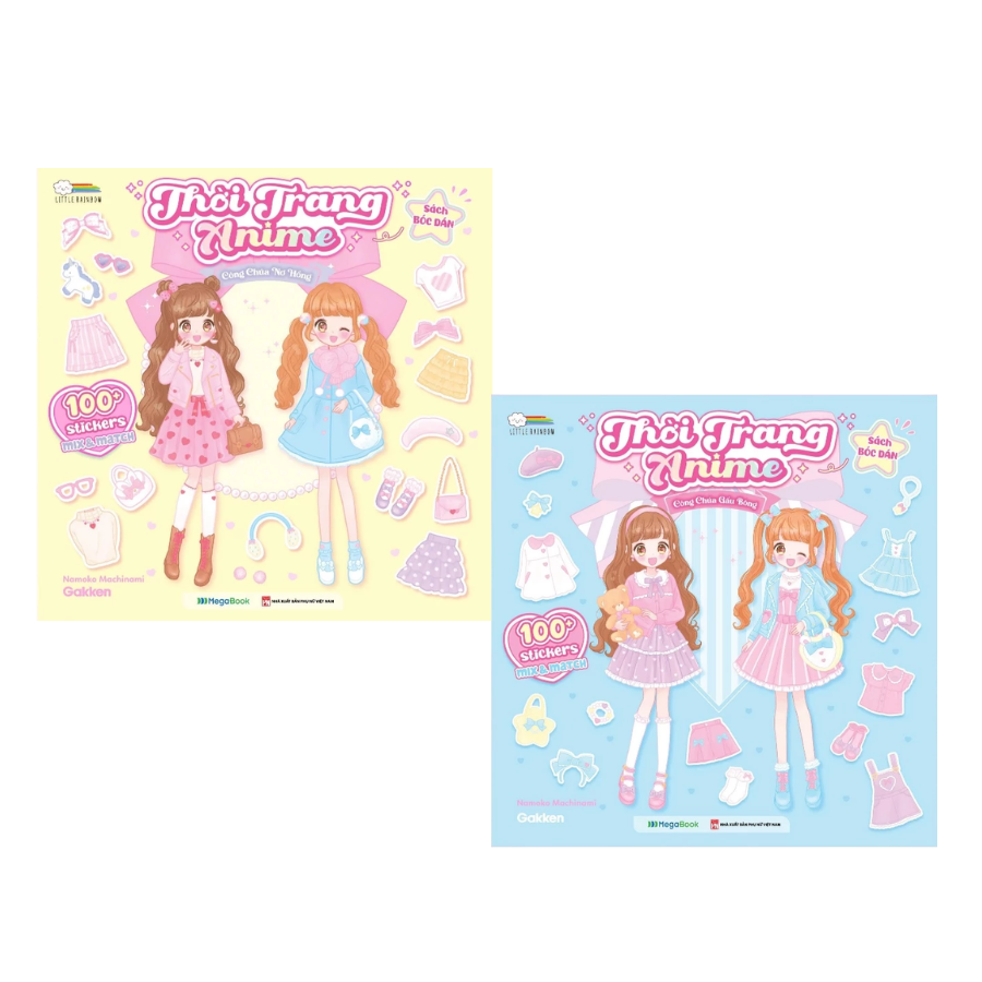 Combo Thời Trang Anime - Công Chúa Gấu Bông + Nơ Hồng (100+ Stickers Dễ Thương) - Sách Bóc Dán Sticker Thời Trang Cho Bé Gái (Bộ 2 Cuốn) 