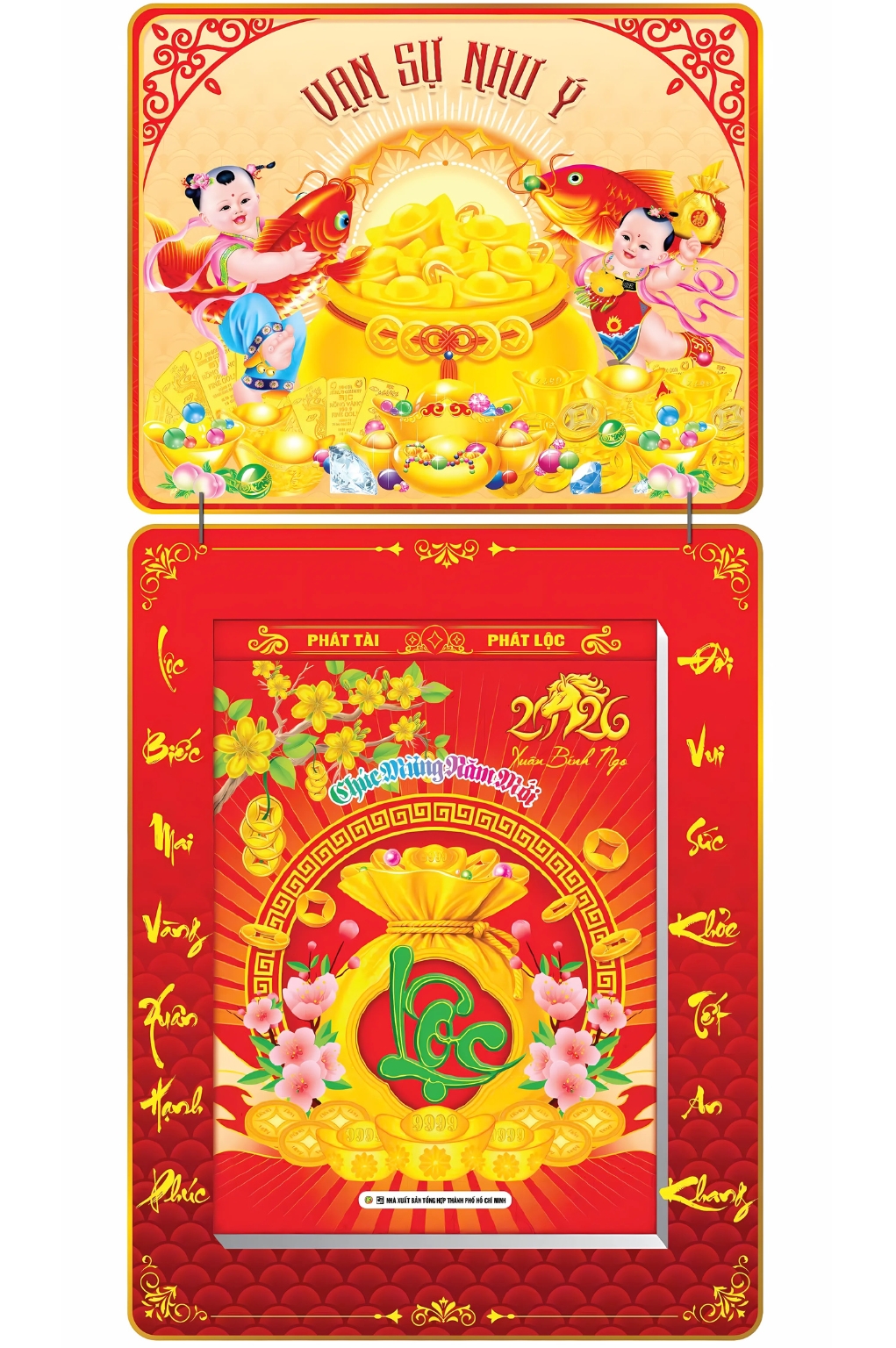 Lịch Bloc 2026 (25x35 cm) Cực Đại - Vạn Sự Như Ý 02 Trọn Bộ Đầu Treo Laminate