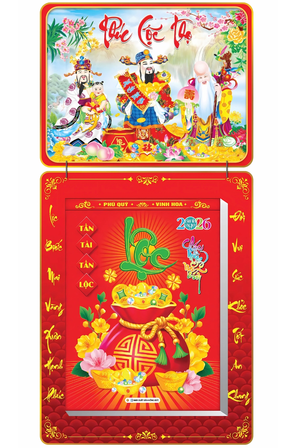 Lịch Bloc 2026 (30x40 cm) Siêu Cực Đại - Phúc Lộc Thọ Trọn Bộ Đầu Treo Laminate