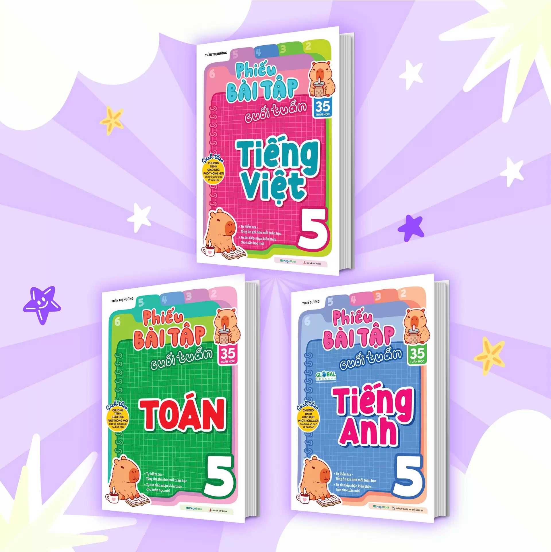 Combo Phiếu Bài Tập Cuối Tuần Toán + Tiếng Việt + Tiếng Anh Lớp 5 (Bộ 3 Cuốn)