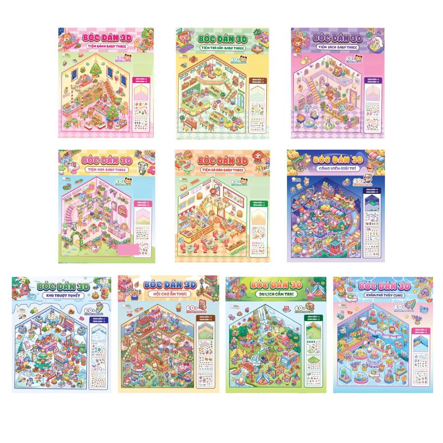 Combo Bóc Dán 3D (Đồ chơi bóc dán 600+ Sticker cho bé) (Bộ 10 Cuốn)
