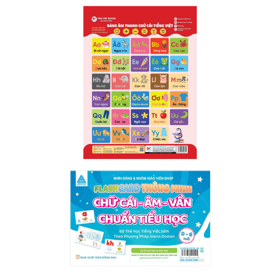 Combo Bảng &Acirc;m Thanh Chữ C&aacute;i Tiếng Việt + Flashcard Th&ocirc;ng Minh - Chữ C&aacute;i-&Acirc;m-Vần Chuẩn Tiểu Học (Bộ 2 Cuốn)