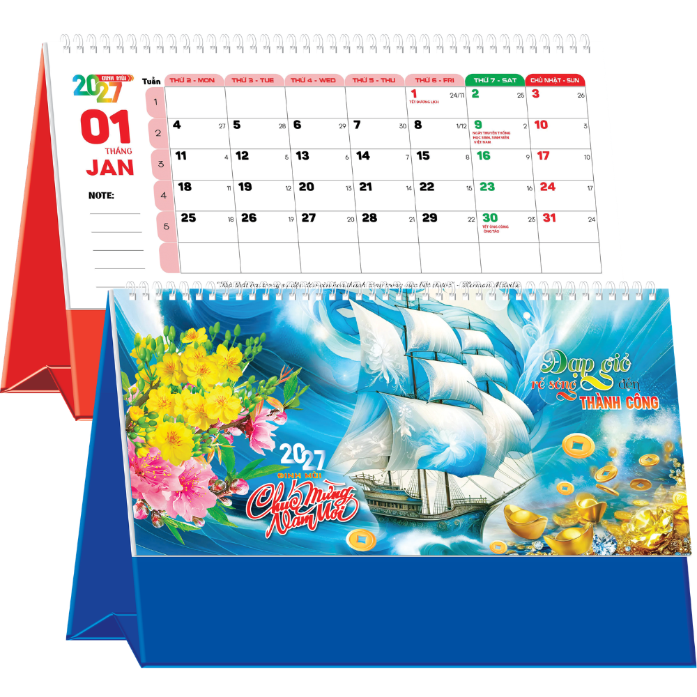 Lịch Để B&agrave;n 2027 (25x12 cm) - Đạp Gi&oacute; Rẽ S&oacute;ng Đến Th&agrave;nh C&ocirc;ng - Mẫu NSKV205