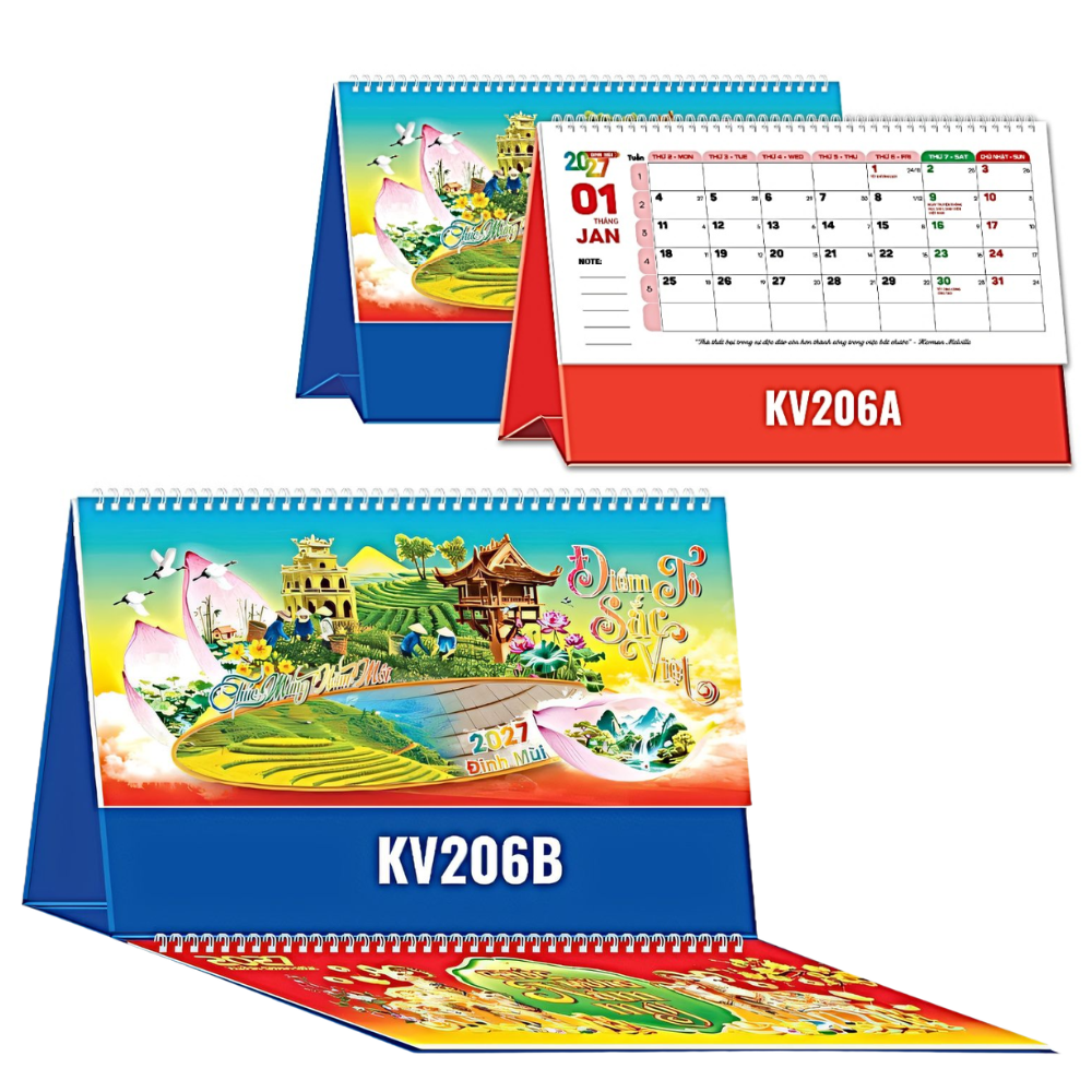 Lịch Để B&agrave;n 2027 (25x12 cm) - Điểm T&ocirc; Sắc Việt - Mẫu NSKV206
