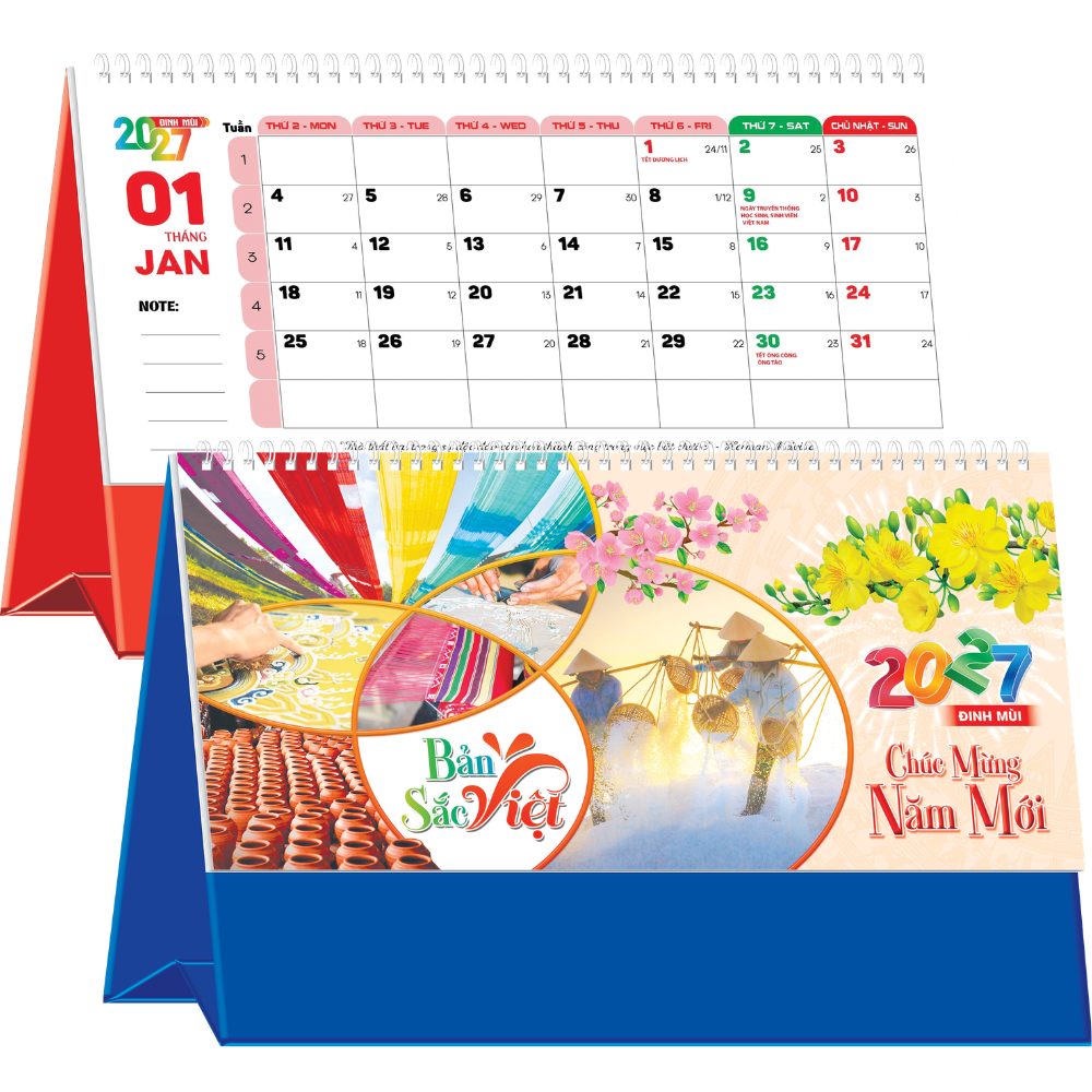 Lịch Để B&agrave;n 2027 (25x12 cm) - Bản Sắc Việt - Mẫu NSKV207