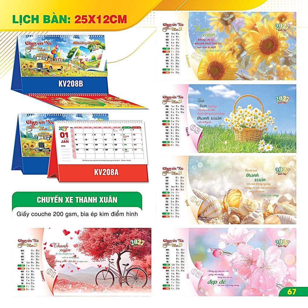 Lịch Để B&agrave;n 2027 (25x12 cm) - Chuyến Xe Thanh Xu&acirc;n
