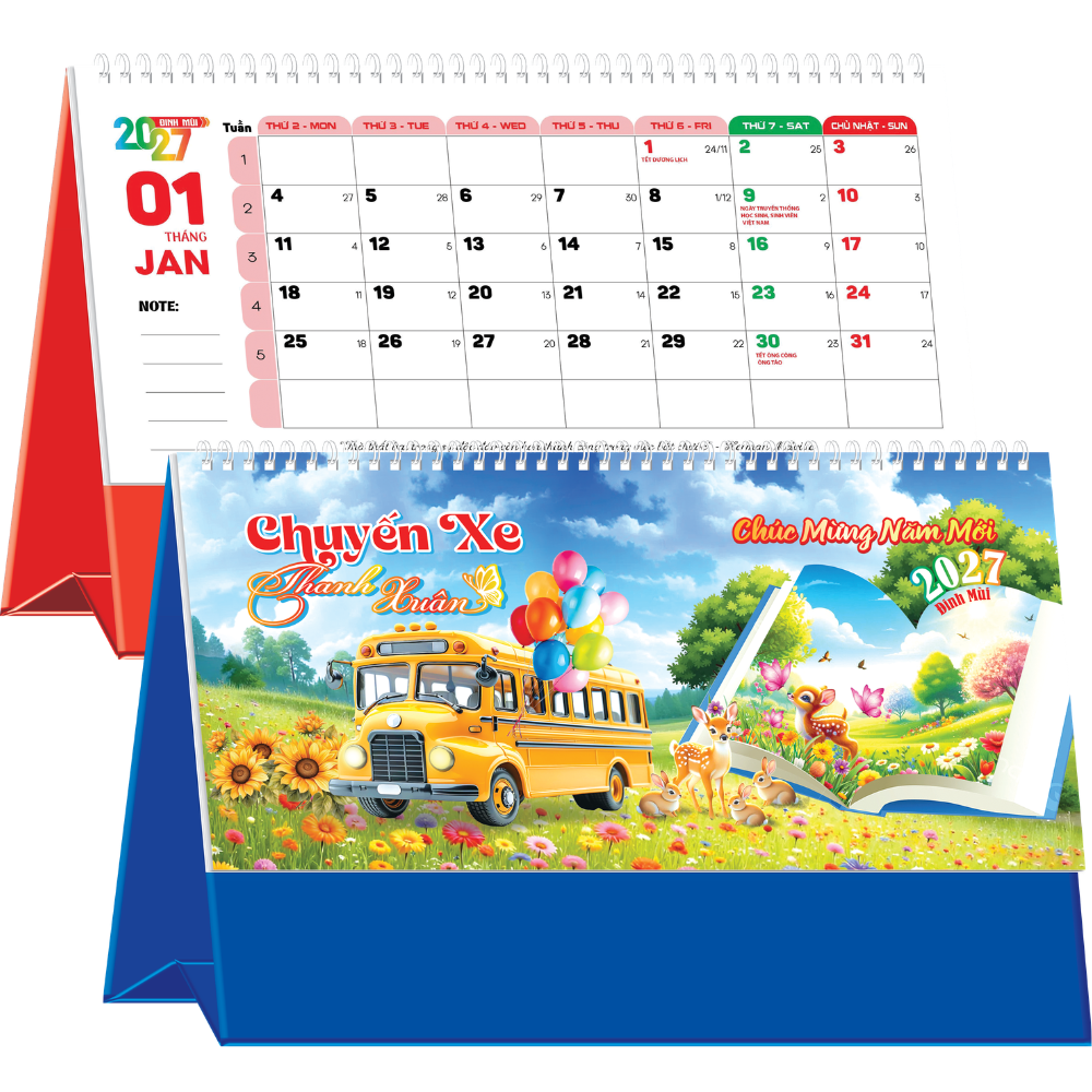 Lịch Để B&agrave;n 2027 (25x12 cm) - Chuyến Xe Thanh Xu&acirc;n - Mẫu NSKV208