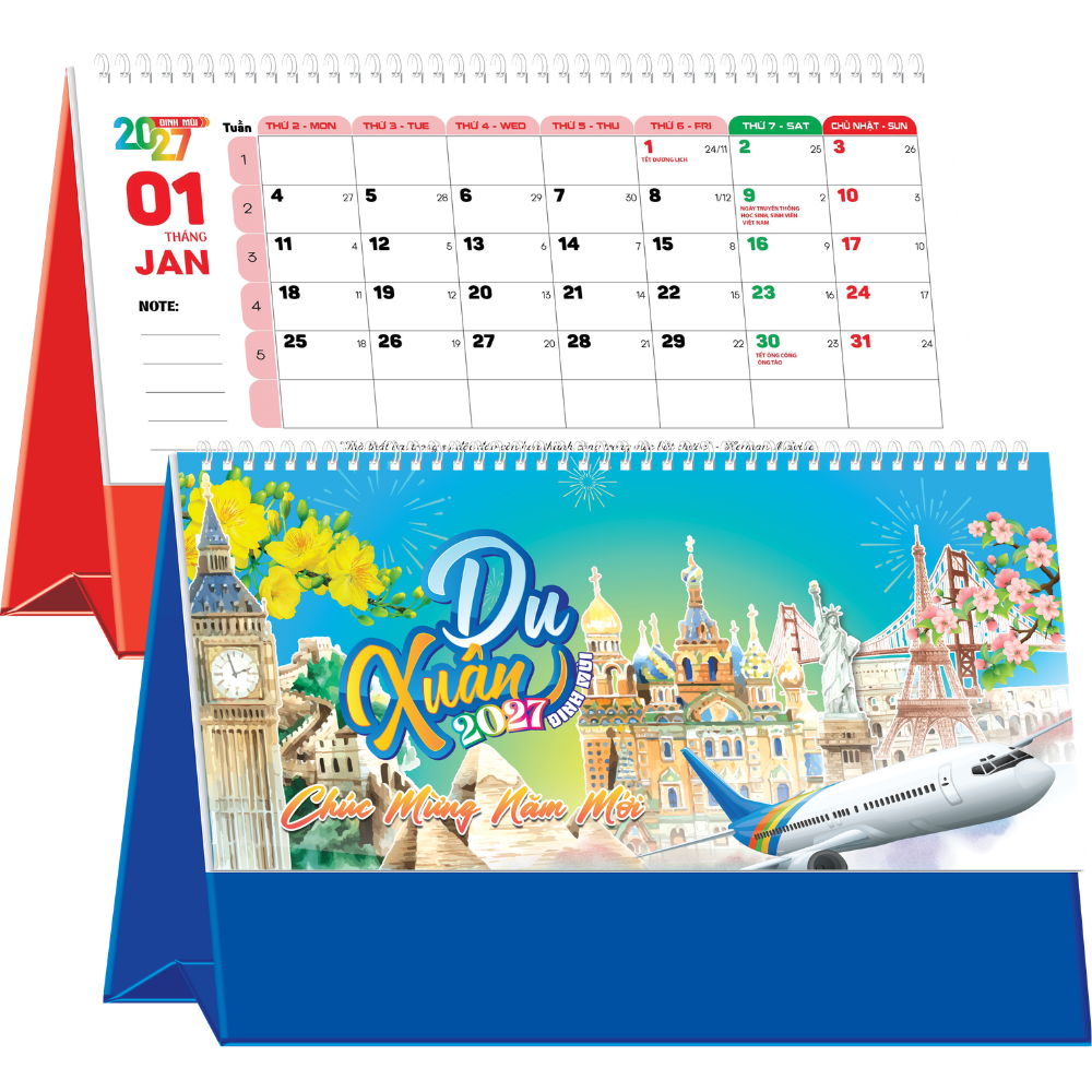 Lịch Để B&agrave;n 2027 (25x12 cm) - Du Xu&acirc;n - Mẫu NSKV209